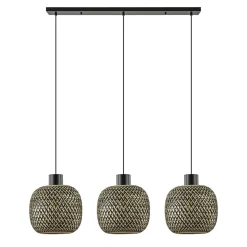 Hanglamp balk 3L zwart + bamboe
