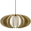 Hanglamp 64cm houten lamellen+linnen kap