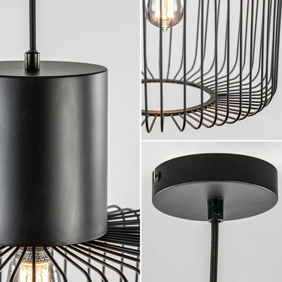 Hanglamp draad cilinder zwart met klos