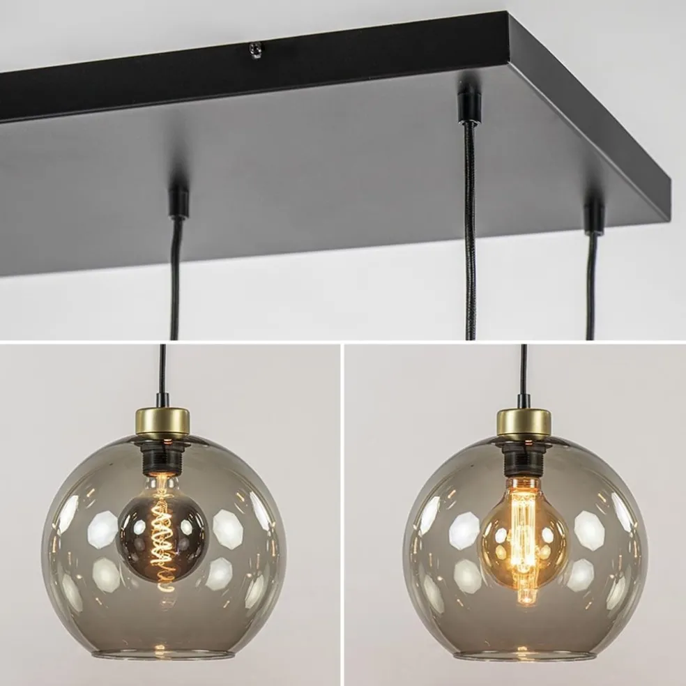 Hanglamp Globe 8L 6x glas/2xbuis goud