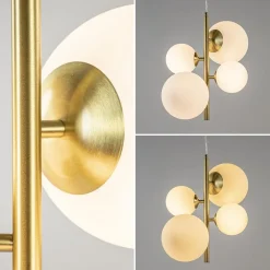 Hanglamp 4L brass met opaal bolglas
