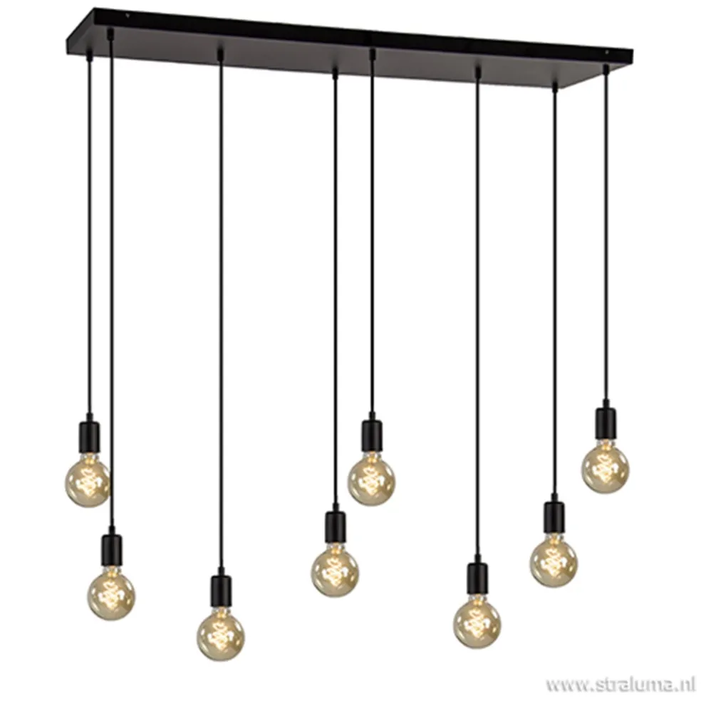 Hanglamp 8L plaat 110cm zwart ex.e27 lb