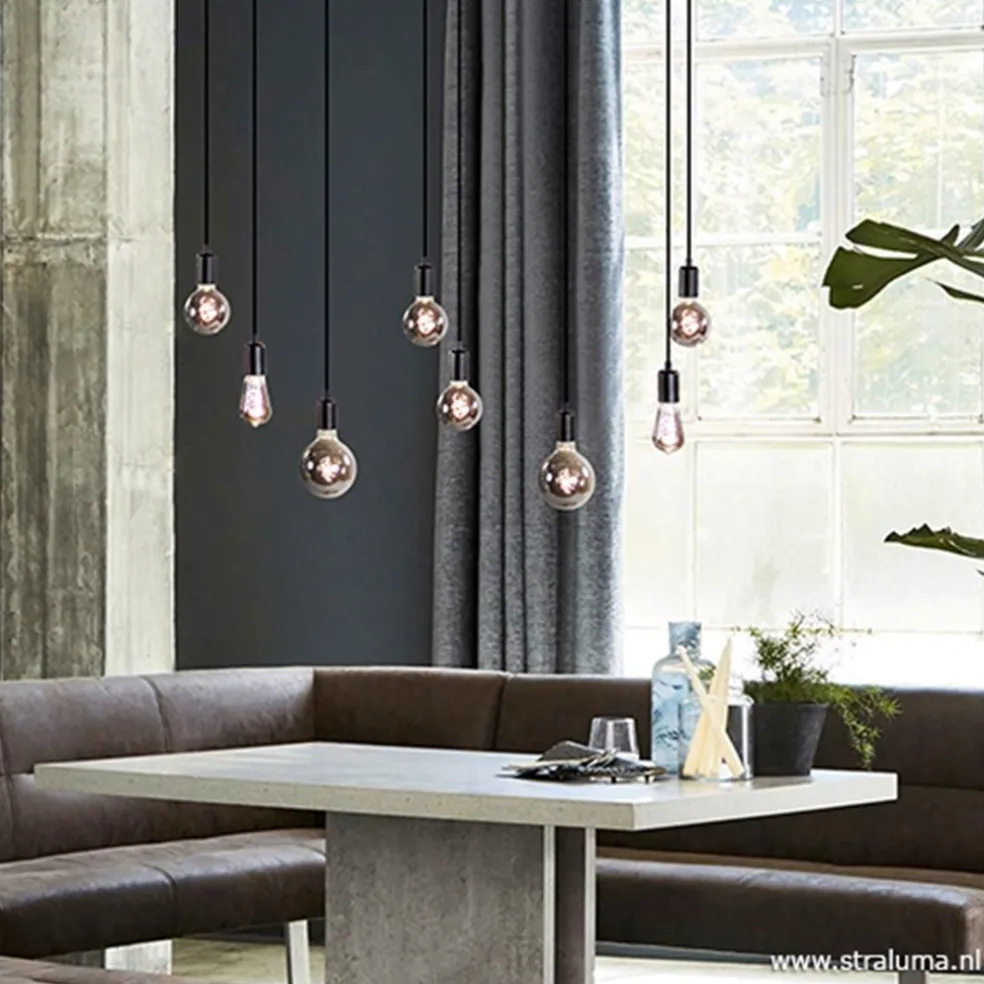 Hanglamp 8L plaat 110cm zwart ex.e27 lb