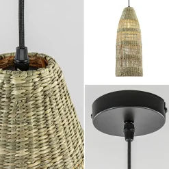 Hanglamp Latika smal zeegras naturel met zwart