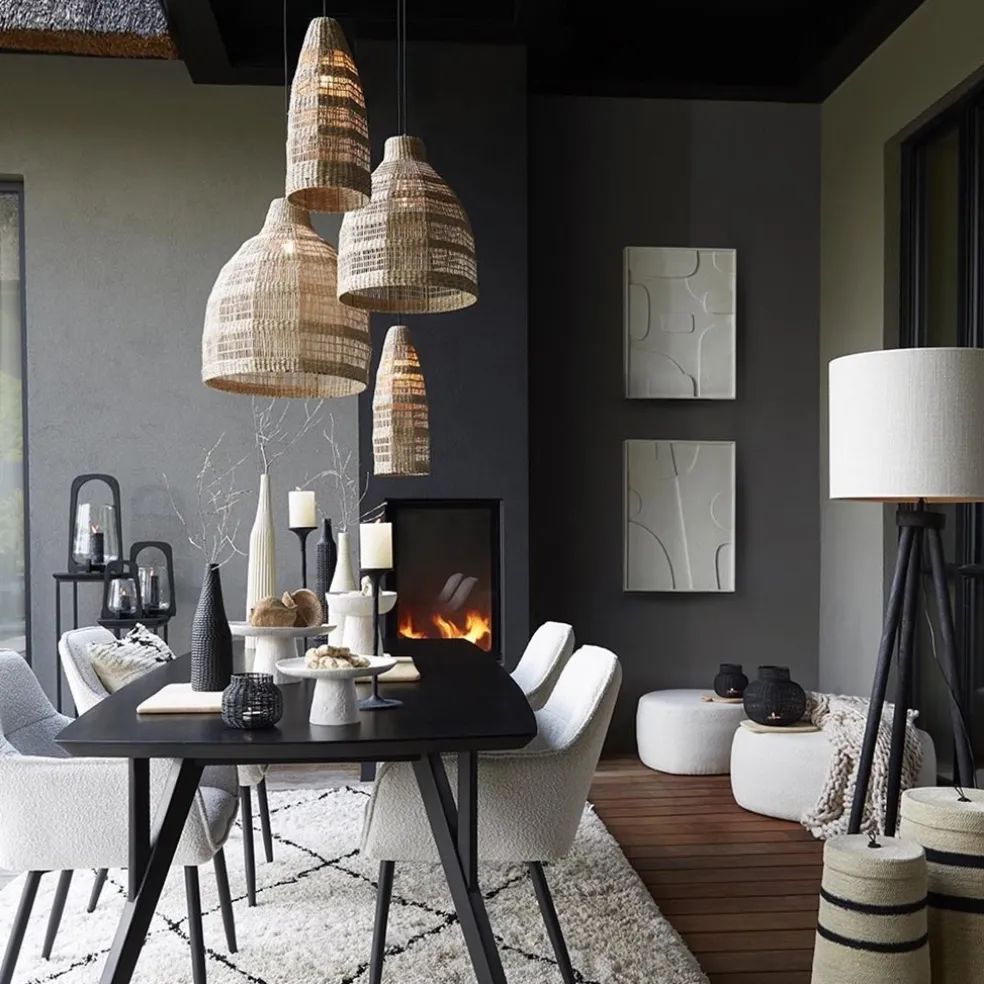 Hanglamp Latika smal zeegras naturel met zwart