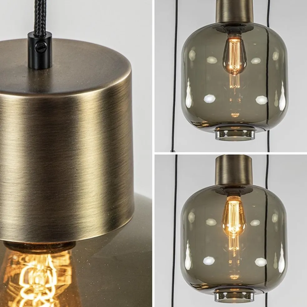 Hanglamp Lett 3L rond zw/brons smoke mix