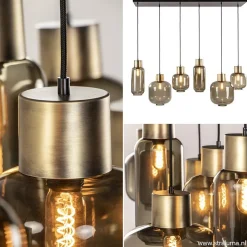 Hanglamp Lett 6L zwart/brons+glas smoke