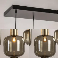 Hanglamp Lett 6L zwart/brons+glas smoke