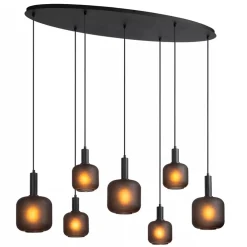 Hanglamp 7-lichts ovaal met mat zwart glas