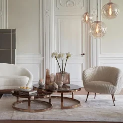 Hanglamp Medina satin gold/amber glas 30cm