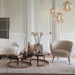 Hanglamp Medina satin gold/amber glas 40cm