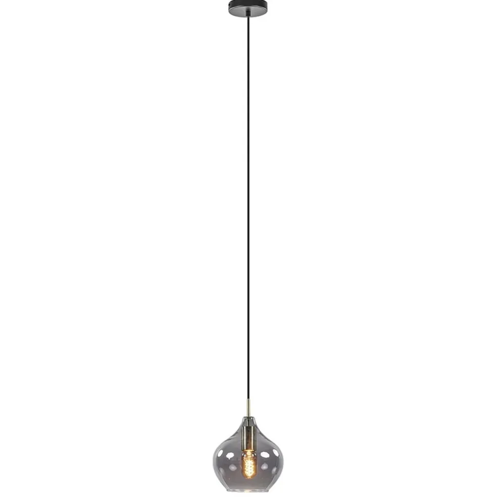 Hanglamp Rakel 20cm antiek brass+smoke glas