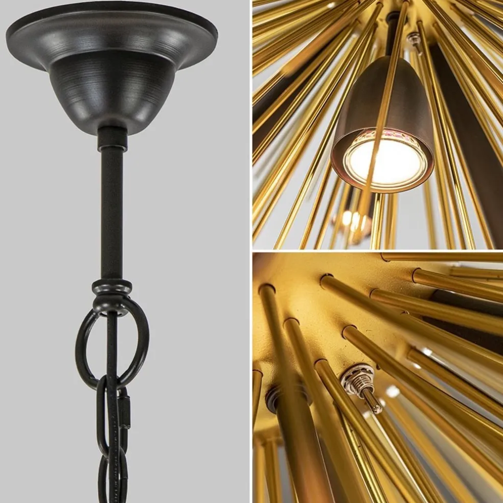 Hanglamp Springfield rond zwart/goud sprieten
