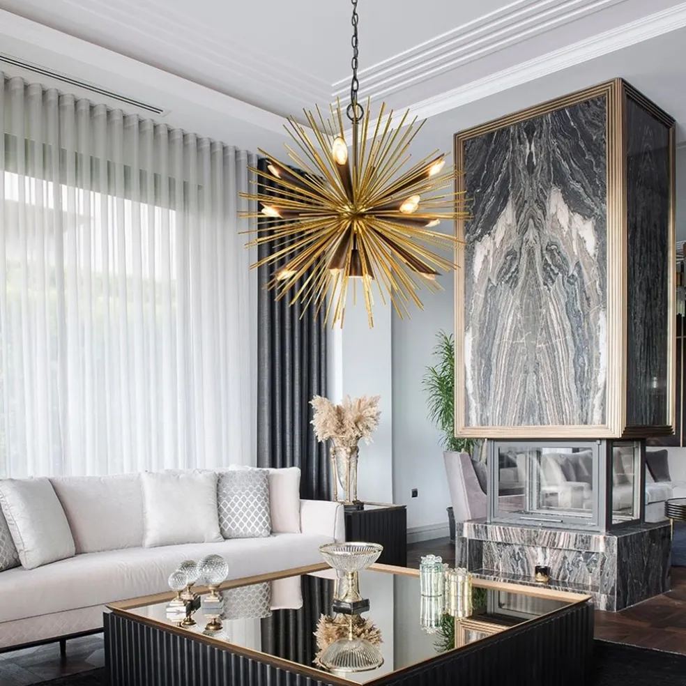 Hanglamp Springfield rond zwart/goud sprieten