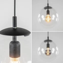 Hanglamp zwart met helder glazen bol 30 cm