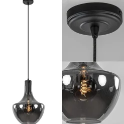 Hanglamp zwart met smoke glazen kap