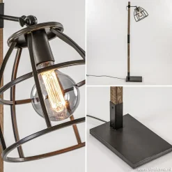 Industrieel landelijke vloerlamp Matrix hout met metalen korf
