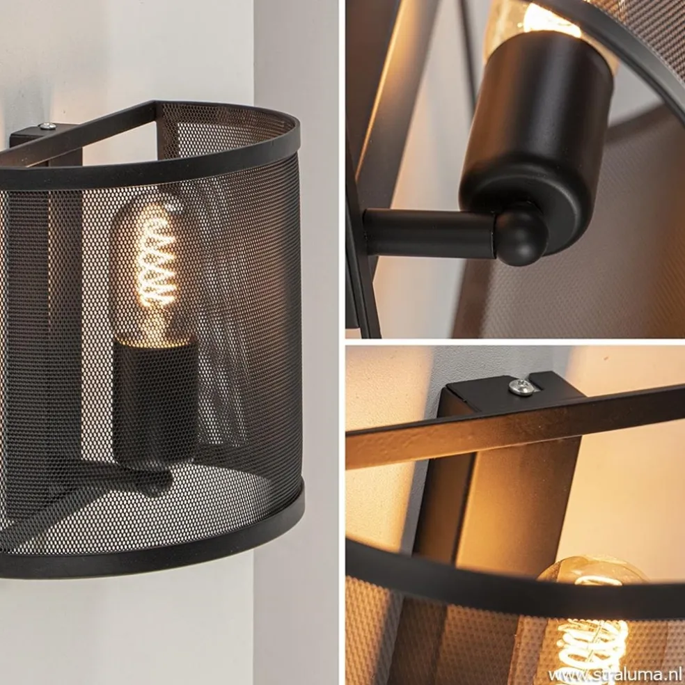 Industrieel landelijke wandlamp met gaas