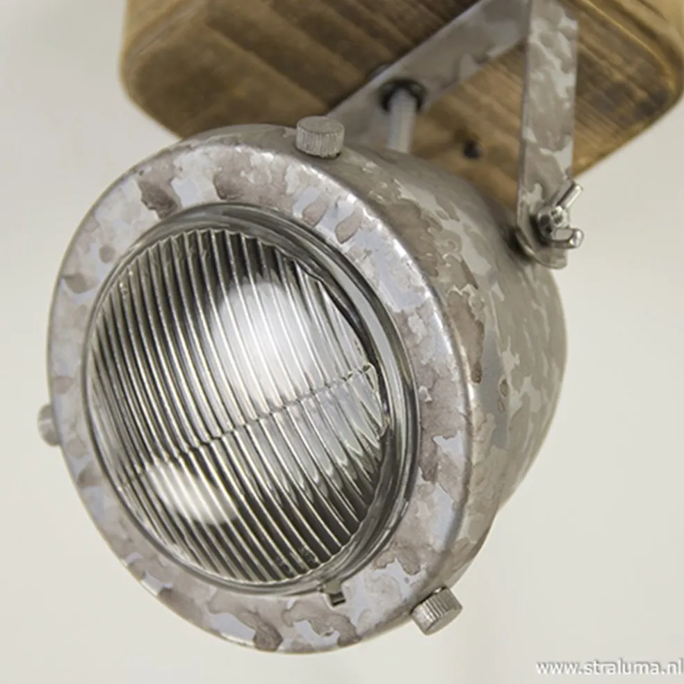Industriele wand/plafondspot hout metaal
