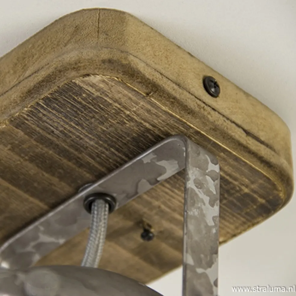 Industriele wand/plafondspot hout metaal