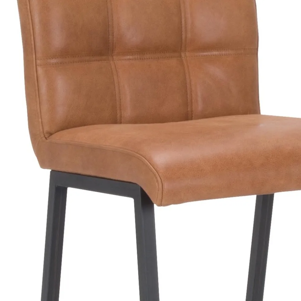 Industriële barkruk met cognac lederen zitting