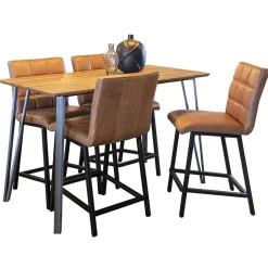 Industriële barkruk met cognac lederen zitting