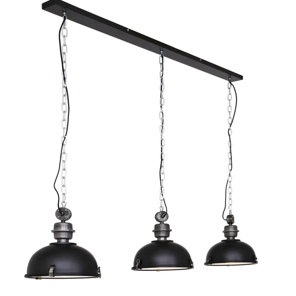 Industriële 3-lichts hanglamp bikkel mat zwart