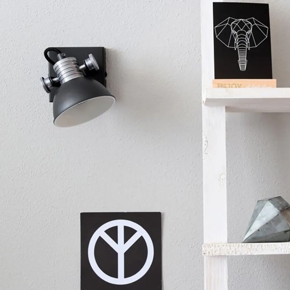 Industriële plafond/wandspot zwart inclusief LED