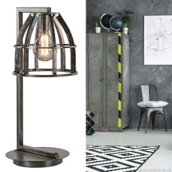 Industriële tafellamp antiek zwart