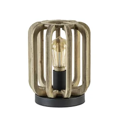 Industriële tafellamp houten kooi met mat zwart