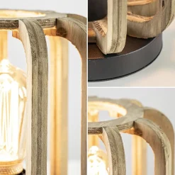 Industriële tafellamp houten kooi met mat zwart