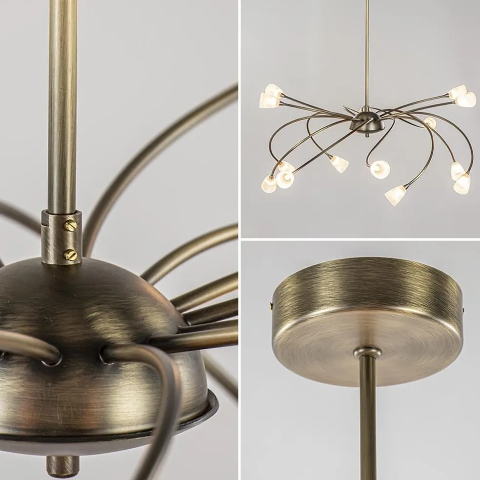 Klassieke eettafelhanglamp brons met wit glas dim to warm