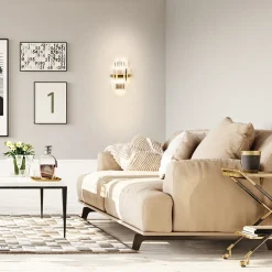 Klassieke wandlamp brushed brass met helder kristal