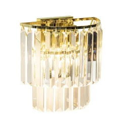 Klassieke wandlamp goud met helder glazen pegels