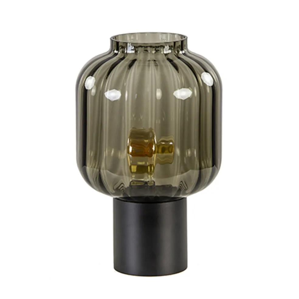 Kleine glazen tafellamp grijs/zwart