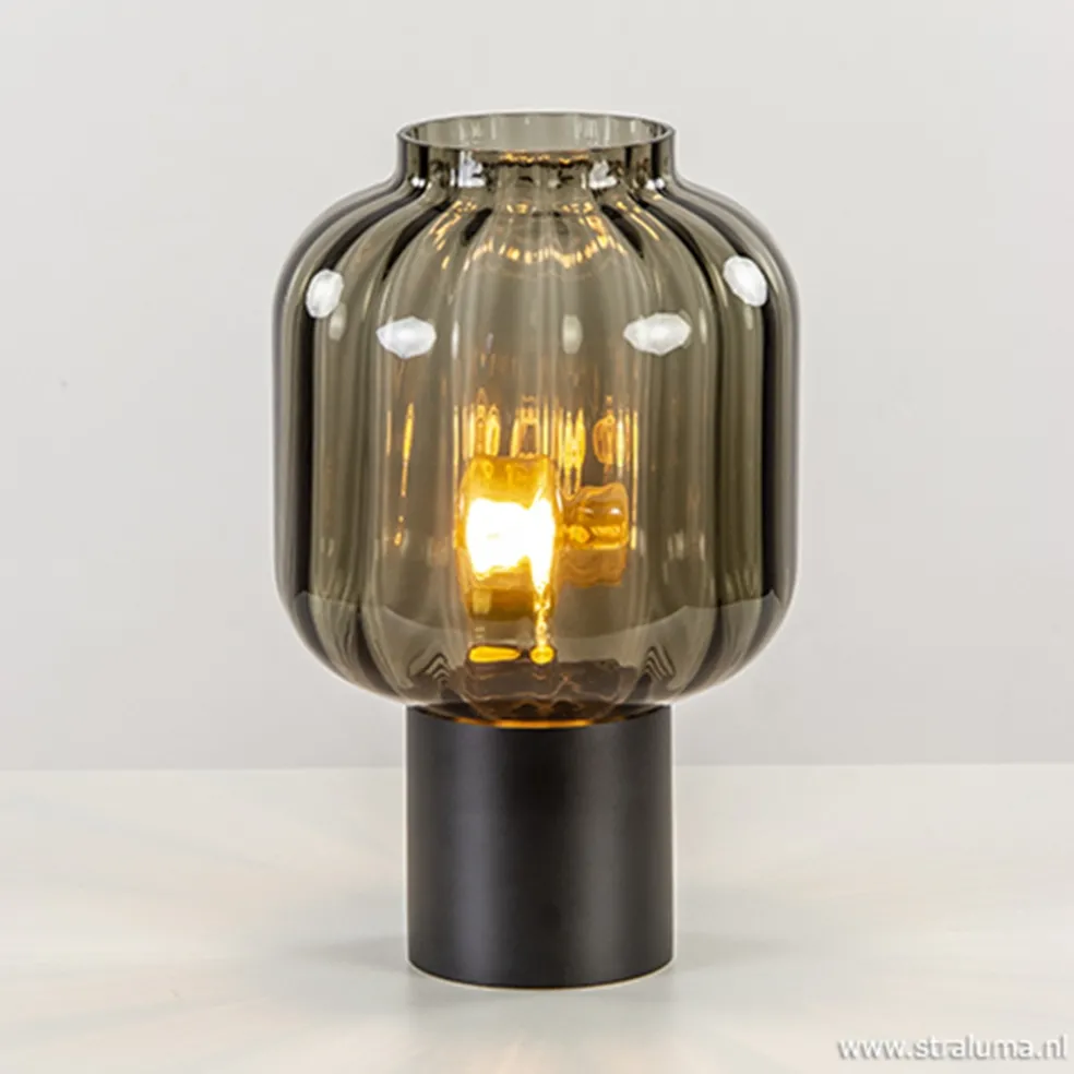 Kleine glazen tafellamp grijs/zwart