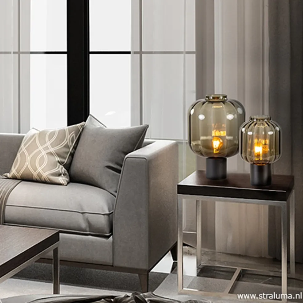 Kleine glazen tafellamp grijs/zwart