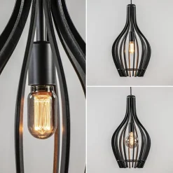 Kleine hanglamp kegel houten lamellen zwart