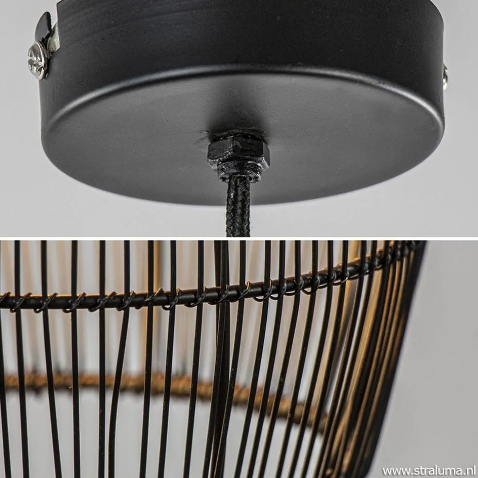 Kleine hanglamp Meya zwart met goud draad