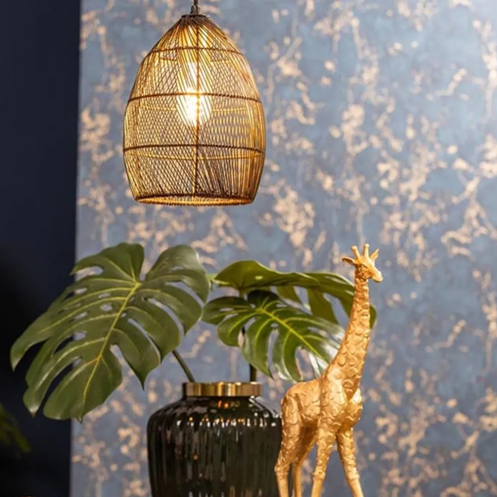 Kleine hanglamp Meya zwart met goud draad