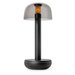 Kleine LED tafellamp oplaadbaar mat zwart met smoke glas