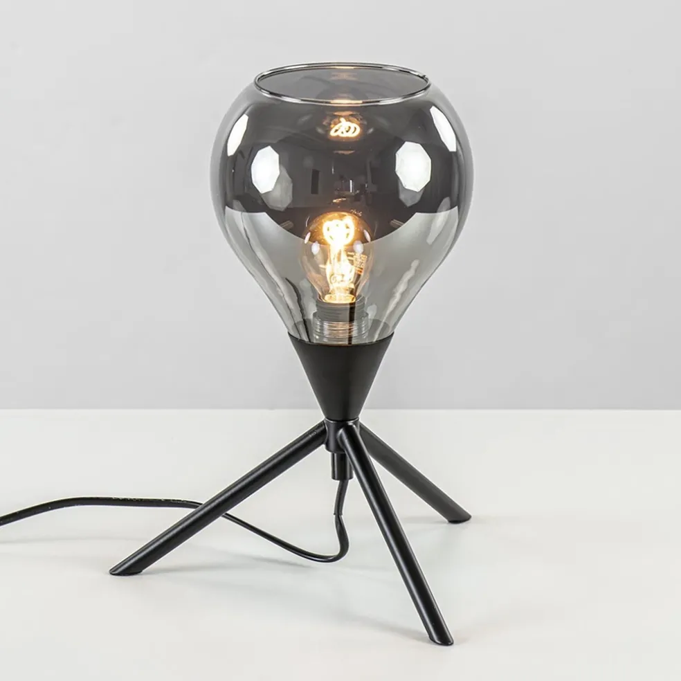 Kleine tafellamp driepoot met titanium glas