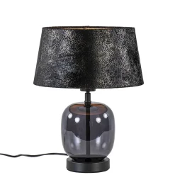 Kleine tafellamp zwart glas met stoffen kap