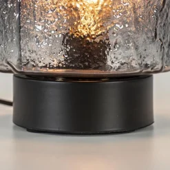 Kleine tafellamp zwart met smoke glazen kap