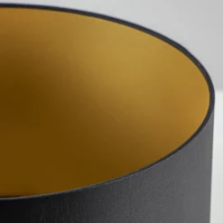 Lampenkap zwart/goud cilinder met gouden binnenzijde, hoogte 20cm, Ø 35cm, warm omgeslagen