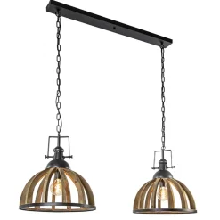 Landelijk industriële 2-lichts hanglamp hout/zink