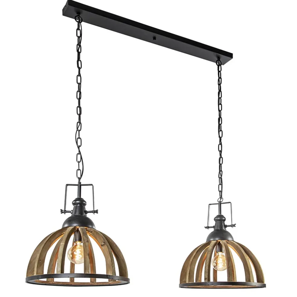 Landelijk industriële 2-lichts hanglamp hout/zink