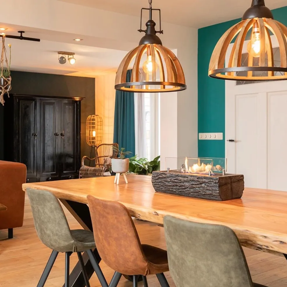 Landelijk industriële 2-lichts hanglamp hout/zink