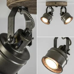 Landelijke 2-lichts opbouwspot gun metal met hout