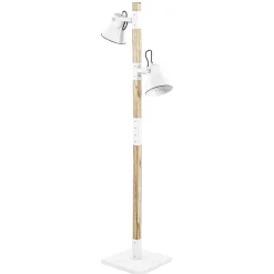 Landelijke 2-lichts vloerlamp hout met witte kappen